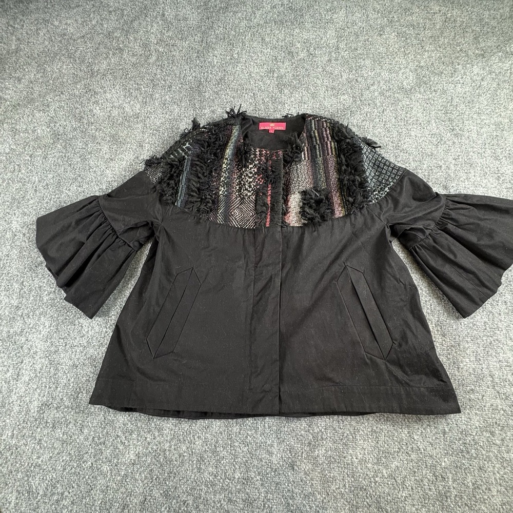 Elaine Turner Jacket Women S Black Multicolor Fringe Boho Artsy Festival Unique‎